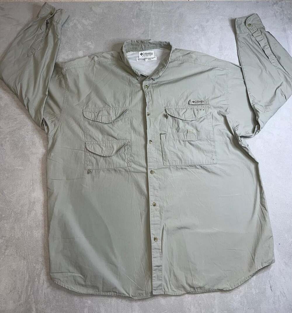 Columbia PFG Fishing Shirt Size XXL Tan Long Sleeve Button Down Vented